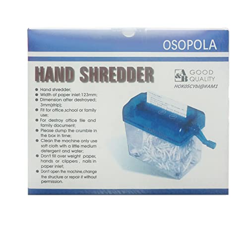 Mini Manual Shredder - Office Portable Hand Paper Cutter for Paper, Notes, Bills, Portrait, Photos Fits A6 Size or Folded to A6 Size Capacity 1.5L Straight Cut