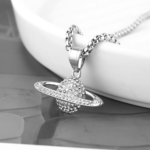 STWTR Saturn Necklace for Men Women Stainless Steel Cubic Zirconia Planet Necklace Pendant Jewelry Gift4