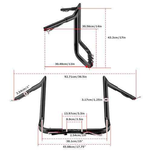 Mofun 14 Inch Ape Hangers Pre-Wired Handlebar 1 1/4" Bagger Handlebar Compatible with Harley Touring Street Glide Electra Tri Glide Ultra Limited 2014-2023, Gloss Black by Mofun - Image 4