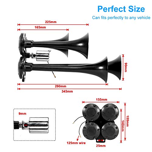 Partol Quad Trumpet Train Air Horn Car Air Siren 12V/24V 150DB Powerful Loud Vehicle Modified Air Horns for Police Car Vehicle Truck Motorcycle Lorry Boat SUV Train