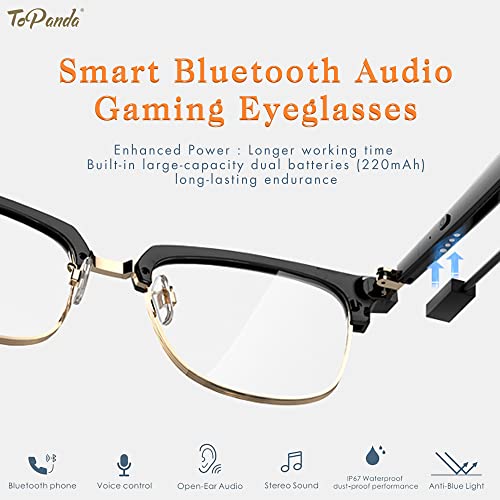 Topanda Smart Audio Glasses (3Rd Gen), Tws Open Ear Speakers With Bluetooth 5.0 Connectivity For Gaming Meeting (White/Gold-Blue Light Clear Lenses) #TOP1