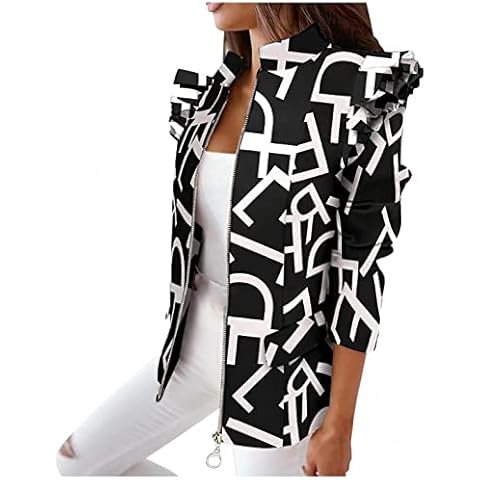 MEILIYA Womens Casual Blazers Open Front Long Sleeve Work Office Jackets Blazer Ruffled Zipper Leopard Print Loose Coat Black Cover