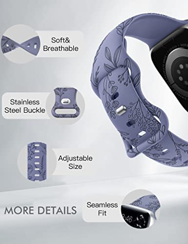 Image of Minyee Floral Engraved Band Compatible with Apple Watch 41mm 40mm 38mm 42mm 44mm 45mm 46mm 49mm Women, Cute Soft Silicone Flower Sport Fancy Strap for iWatch Series 11 10 9 8 7 6 5 4 SE /Ultra 3 2 1