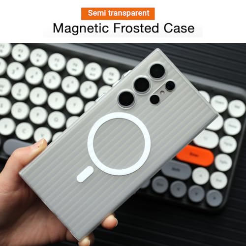 Image of Kapa Matte Magnetic Wave Grip Back Cover for Samsung Galaxy S25 Ultra | [MagSafe Compatible] Wireless Charging, Slim, Metal Buttons Frosted Back Case (White)