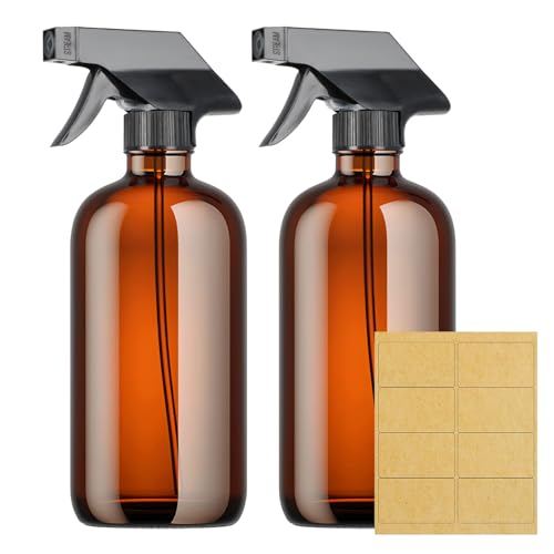 Granvoo 2 Piezas Botellas de Spray Vacías de Ambar de 500ml, Botellas de Spray de Vidrio Ambar Vacias, Botella de Spray de Vidrio, Botella de Vidrio Ambar con Modo Niebla y Corriente para Limpieza