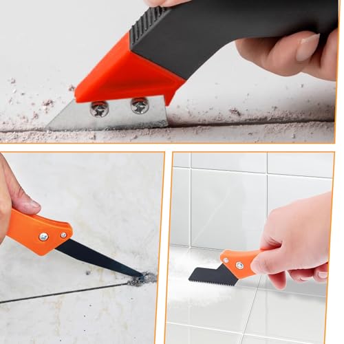 JIANGZHIB 10 Stück Fugenkratzer Fliesen, Praktischer Fliesenfugen Entfernen, Fugenentferner Werkzeug, Abgewinkelter Fugenreiniger mit 7 Ersatzklingen für Fliesenreinigung, Reinigung Badezimmer, Küche