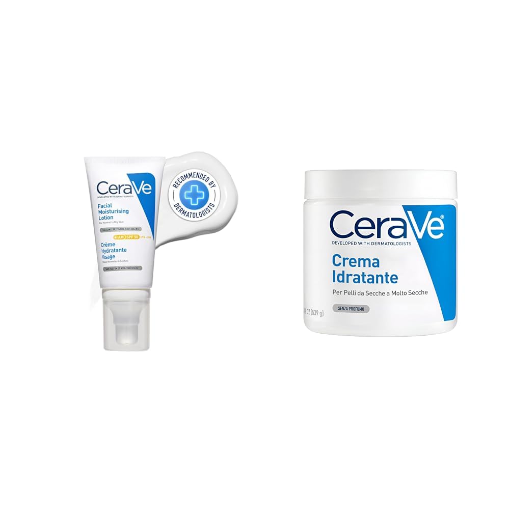 CeraVe: 2x Nawilżający Krem do Twarzy SPF50 z Ochroną UVA/UVB do Skóry Normalnej i Suchej (52ml) + 1x Nawilżający Balsam do Twarzy i Ciała do Skóry Suchej i Bardzo Suchej (562ml)