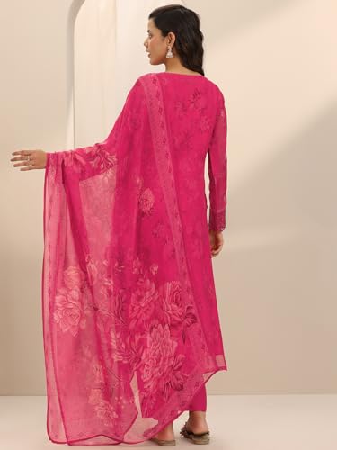Image of Libas Pink Embroidered Organza Straight Kurta set for Women | ethnic wear | bridal suit | wedding dress | occasion wear
