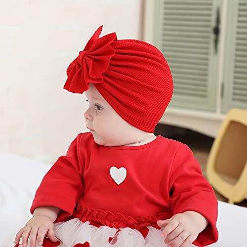 Cinaci 8 Pack Solid Knotted Bowknot Big Hair Bow Beanie Turban Hats Caps Wide Headwraps For Baby Girls Infants Toddlers Little Kids #TOP5