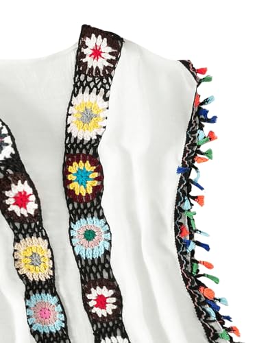 Image of WDIRARA Girl's Boho Print Open Front Sleeveless Swimwear Kimono Crochet Cover Ups