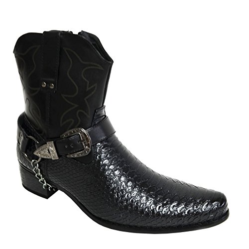 Men's Western-Inspired Faux Leather Crocodile Print Cowboy Biker Ankle Boots Pointed Toes