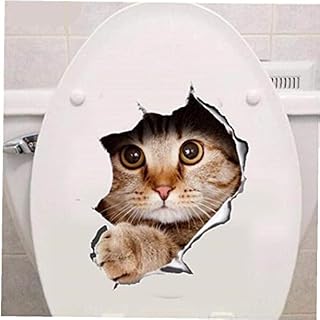 Onsinic Toilet Stickers Waterproof Wall Art Decal Cartoon Cat Mural Removable Home Bathroom Decor