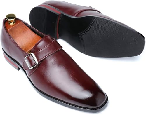 Men's Fashion Square Toe Loafers Business Work Formal Shoes Buckle Straps Outdoor Casual Shoes Chunky Heel Leather Shoes for Men4