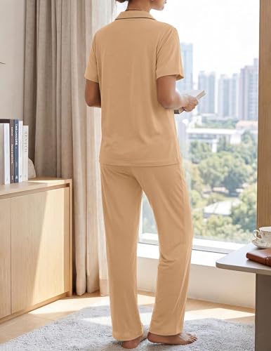 Image of ZMJ Womens Pajamas Sets 2 Piece Button Up Pj Sets Short Sleeve with Long Pant