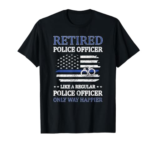 Retired Police Officer Policeman Blue Line Flag Cop T-Shirt, Men, Black, 3X-Large
