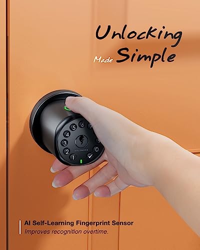 Holomarq Fingerprint Door Knob Lock With Keypad Biometric Door Knob,Combination Door Knob, Smart Door Knob, 4 Aa Batteries, For Bedroom Office Interior Door Sequra H2 Matte Black #TOP3