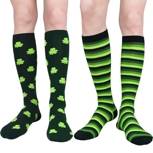 GRPSKCOS Saint Patrick's Day Socks 2 Pairs Shamrock Green Socks Irish Shamrock Crew Socks for Men（01 Shamrock, 5-9