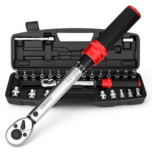 Image of DEKOPRO 26Pcs Bike Torque Wrench Set, 1 /4 Inch Drive Torque Wrench, 20-200 IN.LB(2.3-22.2 Nm), ±3% Accuracy, 72 Tooth Dual-Direction Adjustable with Socket Bits, for Mountain Bike, Bicycle Repair