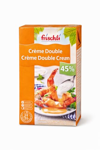 Frischli Crème Double 45% Fett – Extra cremige Doppelrahm-Sahne – Ideal für Soßen, Suppen & Desserts – Haltbar + minafood Notizblock (2, 1kg)