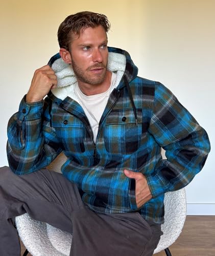 Image of GEEK LIGHTING Men's Flannel Shirts Jacket Sherpa Lined Fleece Plaid Hoodie Long Sleeve Winter Warm Coat