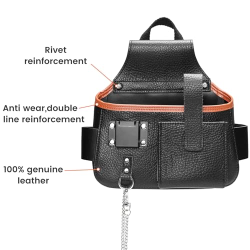 Image of Tool Belt,Genuine Leather Tool Pouch,Detachable & Adjustable Single Side Tool Belt Pouch for Electrician,Carpenter,Construction,Work Apron,Utility Belt. (Black-C)
