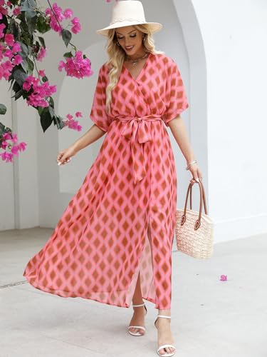 Image of ANRABESS Womens 1 /2 Sleeve Beach Wedding Guest Maxi Dresses 2026 Summer Wrap V Neck Boho Floral Flowy Slit Long Dresses