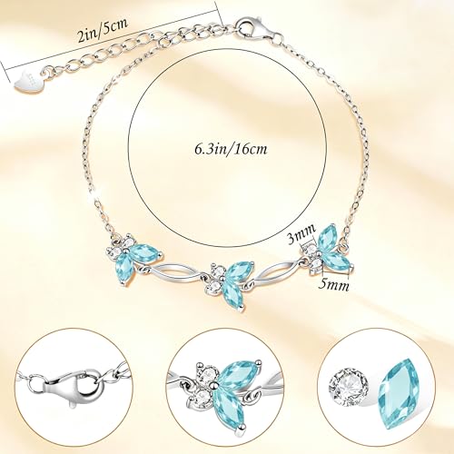 Image of Sterling Silver Butterfly Link Bracelet for Women,Adjustable Charming Dainty Jewelry,Ideal Gift for Mom,Wife and Her