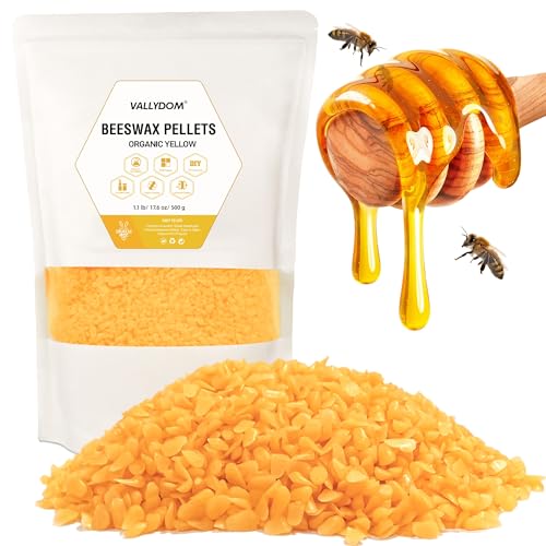 VALLYDOM Beeswax 500g Yellow Beeswax Pellets Candle Wax Organic Beeswax Wax for Candles Making Beeswax Candles Beeswax for Skin Soap Making Supplies Candle Making Candle Wax for Making Candles