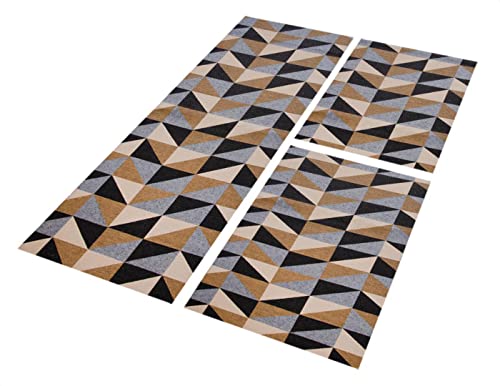 Kit Tapetes e Passadeira Antiderrapante Para Cozinha 3 Peças Miami Caramelo e Preto