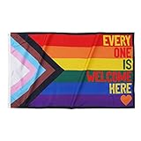Homissor Pride Flag Every One Is Welcome Here 3x5 Ft Double Side Progress LGBT Rainbow Gay Lesbian Transgender Bisexual Banner Vibrant Color Fade Resistant for Indoor Outdoor