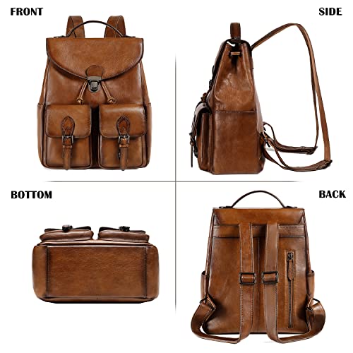 Image of COOLCY Women Vintage Genuine Leather Backpack Purse Fashion Rucksack Practical and Stylish Retro Daypack Bag (Brown)