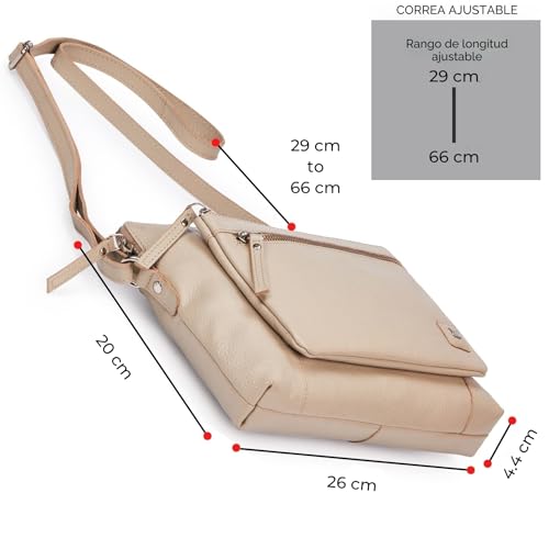 Wise Owl Accessories – Bolso bandolera mujer/bolso hombre de piel auténtica, bolso de hombro unisex con 5 bolsillos - imagen 4