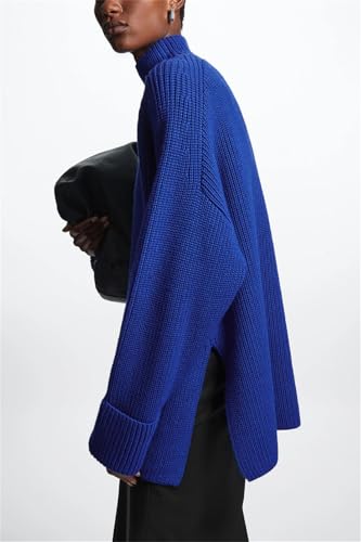 Womens Casual Standard Style High-Neck Shoulder Sleeve Sweater Loose Fitting Mock Neck Long Sleeve Pullover Knit Top4