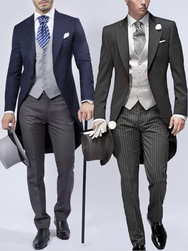 Three Pieces Tailored Bridegroom Black Morning Suit Wedding Tuxedo for Men Groomwear Slim Blazer Vest Pants Sets2