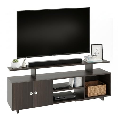 Image of FURNEASER Eskido Engineered Wood TV Entertainment Unit, Floor Standing TV Cabinet with Storage Shelves for Living Room, TV Stand for 32,43,50 & 55 Inch TV (Exotic Teak & White) (Wenge)