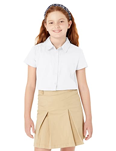 Amazon Essentials Girls' Uniform Short Sleeve Stretch Poplin Button-Down Shirts, Pack Of 3, White, X-Large #TOP1