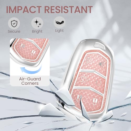 Image of for Cadillac Key Fob Cover with Fashionable Zirconia Wristlet KeyChain, Enchanting Diamond Patterns Soft Case for Escalade ATS XT4 /5 /6 XTS SRX STS (Pink, A2)