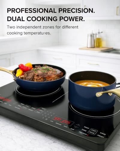 Image of Nuwave PIC Double Portable Induction Cooktop, 900W /1500W /1800W Options, Two 8 inch Heating Zones, 106 Precise Temperatures from 50F-575F in 5F Increments, Shatter-Resistant Ceramic Glass