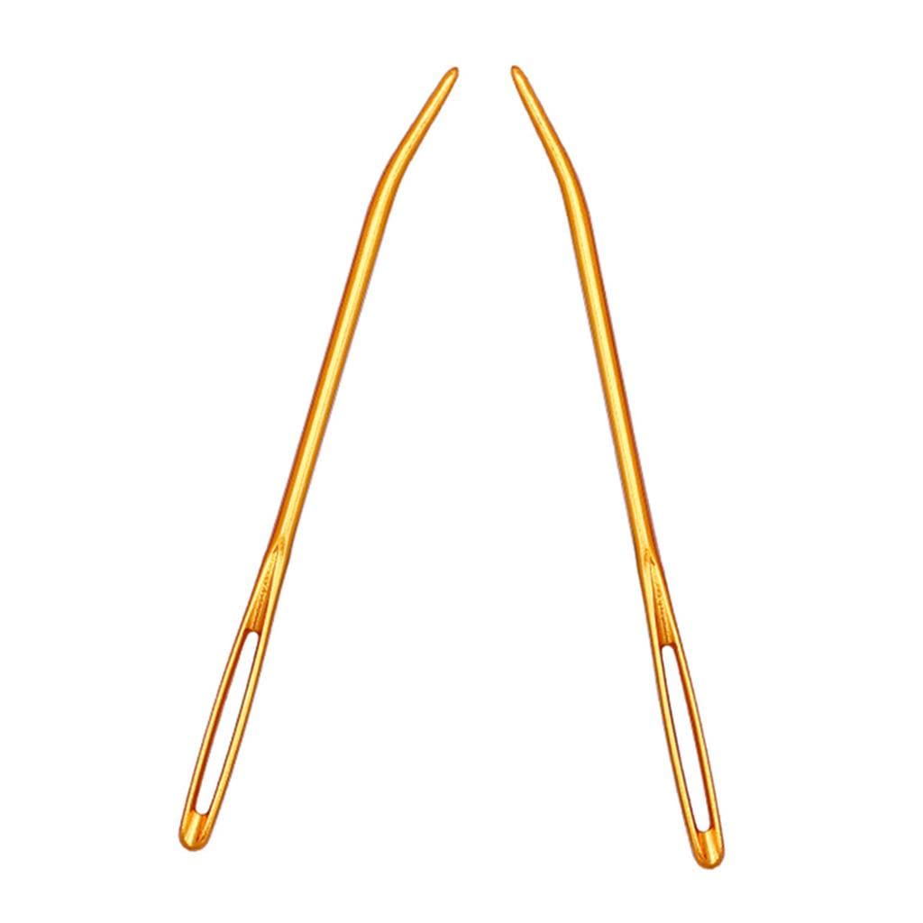 Tachiuwa 2pcs Large-Eye Bent Tip Tools for Tapestry and Darning, Golden, 69.3mm