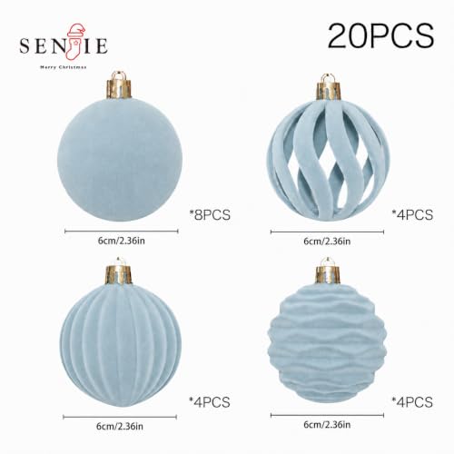Image of 20Pcs Velvet Ornaments for Christmas Tree,2.36In Christmas Ornaments Set | Dusty Blue Velvet Christmas Ornaments;Christmas Decor;Flocked Shatterproof Christmas Balls;Holiday Christmas Decoration
