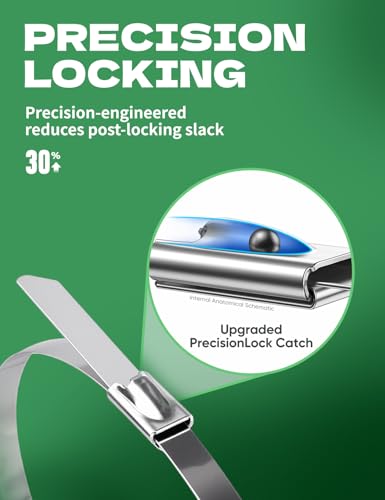 Chain Link fence Ties 100pcs Multi-Purpose Self-Locking Metal Zip Ties Stainless Steel Zip Ties 11.8inch，Suitable For fixed Fence Thermal Insulation Shield Outdoor and Workshop Etc