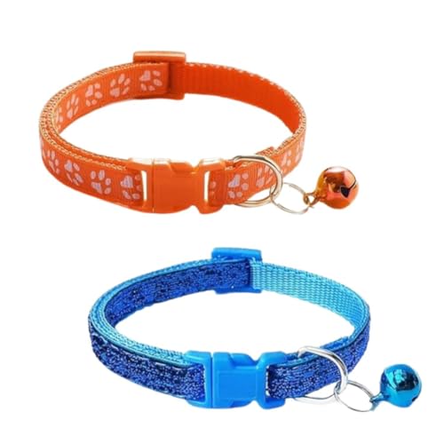 YellowCult 2 Piece Pet Collars for Cats, Puppies, Small Dogs, Fat Rabbits with Adjustable Size, Bell & Buckle Safety Lock-[Paw & Glittering]-[Orange & Blue] (B0D17DTGGW) Amazon Price History, Amazon Price Tracker