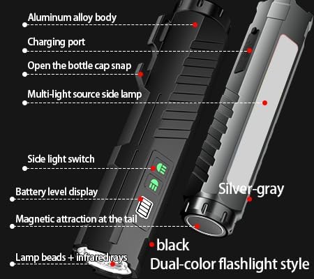 Rechargeable 10,000-Lumen Flashlight High-Lumen LED Tactical Flashlight Features 7 Modes and a Dual-Button Switch with Infrared Capability Ideal for Home Lighting and Camping scenarios。