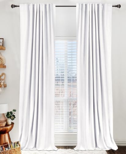 Image of 100% Blackout Shield 100% Polyester Blackout Curtains for Bedroom 63 Inches Long, Back Tab /Rod Pocket Living Room Drapes, Thermal Insulated Blackout Curtains 2 Panels Set, 50 inch W x 63 inch L, Bright White
