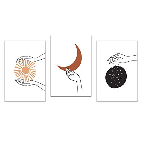 Affiche de ligne d'art abstrait soleil lune toile 40x60cm set de 3 posters sans cadre pour salon