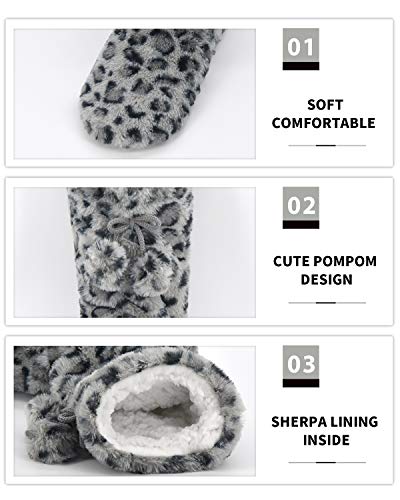 Image of DICUIRD Womens Thick & Warm Slipper Socks with Grippers - Christmas House Slippers