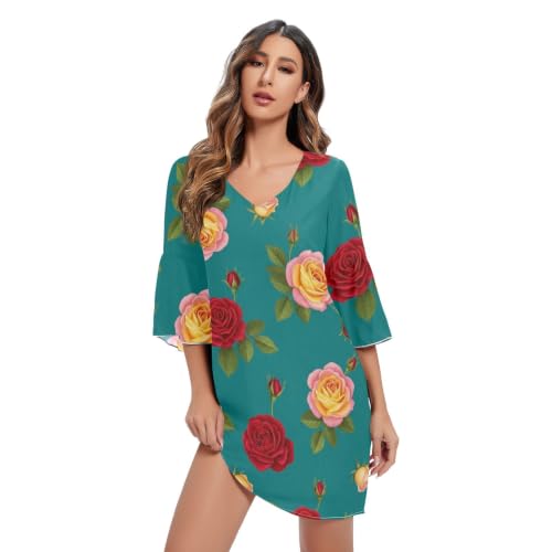 Robe courte en mousseline idéale pour un été romantique aux motifs roses