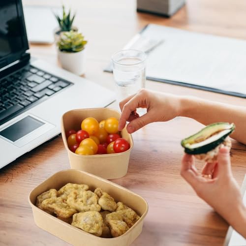 Image of 10 PACK 650 ml Paper Disposable Containers For Food with Lids | Rectangular Meal Prep Containers & Take Out Box | Leak-Proof Food Storage Containers, Food Packing Box For Kitchen