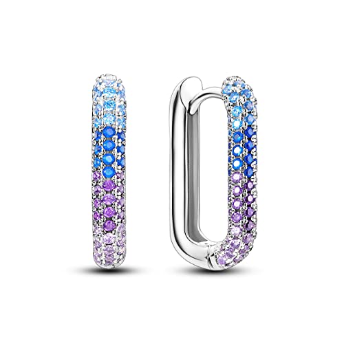 Pendientes de aro en forma de U de plata de ley 925 para mujer, adolescentes, minimalistas, cuadrados, en U, hipoalergénicos, con circonita cúbica