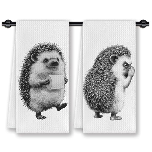 CosxHabitat Funny Hedgehog Hand Towels for Bathroom Decor, Hedgehog Gift for Women Kids, 16x24 Inches Set of 2